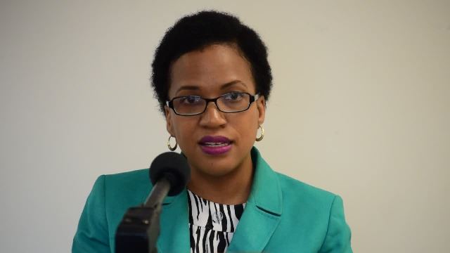 Nicole Slack-Liburd, Permanent Secretary in the Ministry of Health on Nevis, delivering remarks at the opening ceremony of a two-day Stakeholder Consultation for the National Multi-sectoral Action Plan for Non-Communicable Diseases at the Nevis Disaster Management Department conference room at Long Point on March 23, 2017